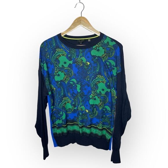 BEKII STARGAZE WOVEN FRONT SWEATER IN DARK BLUE - SIZE 4 LARGE - Picture 1 of 6